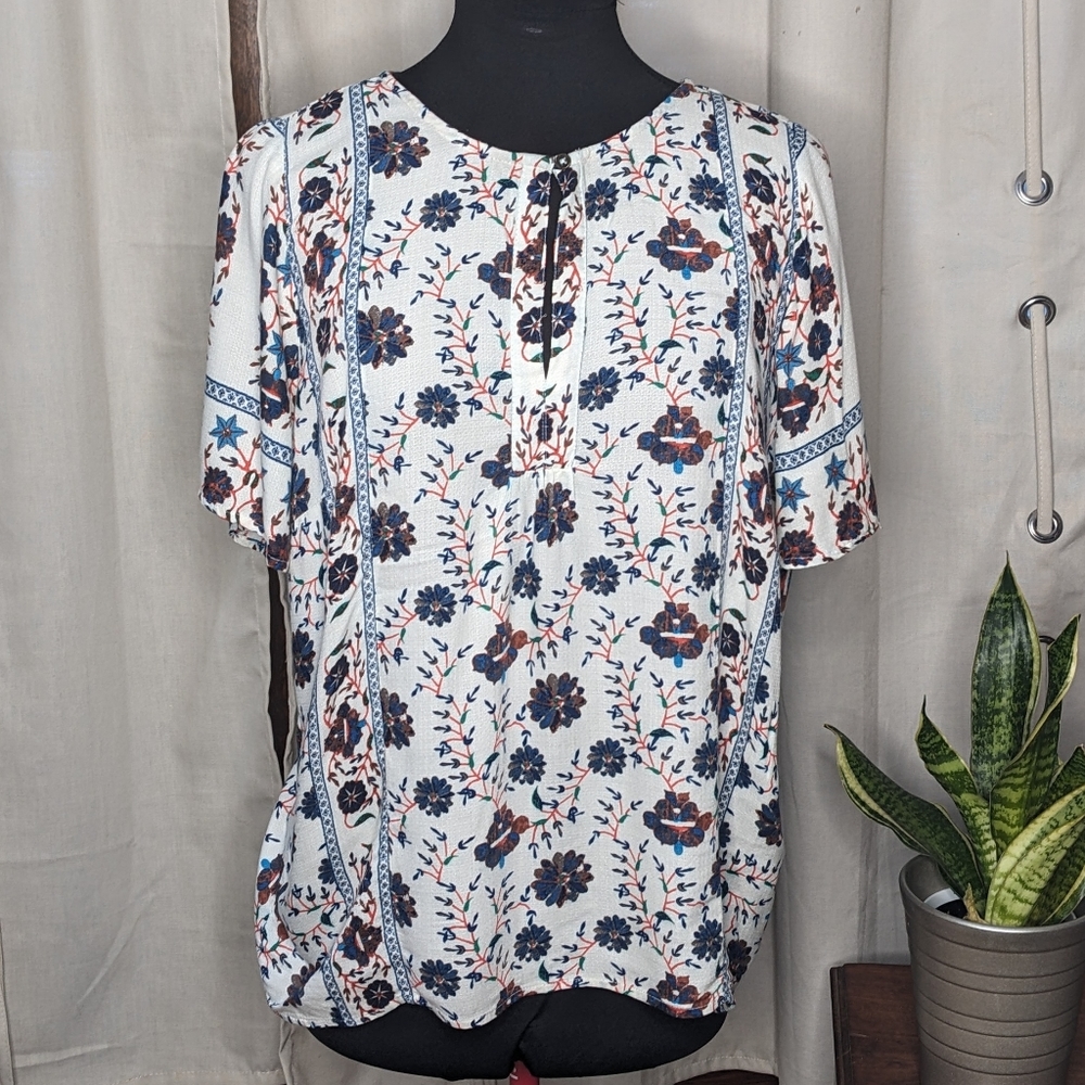 Lucky Brand floral short sleeve blouse Medium